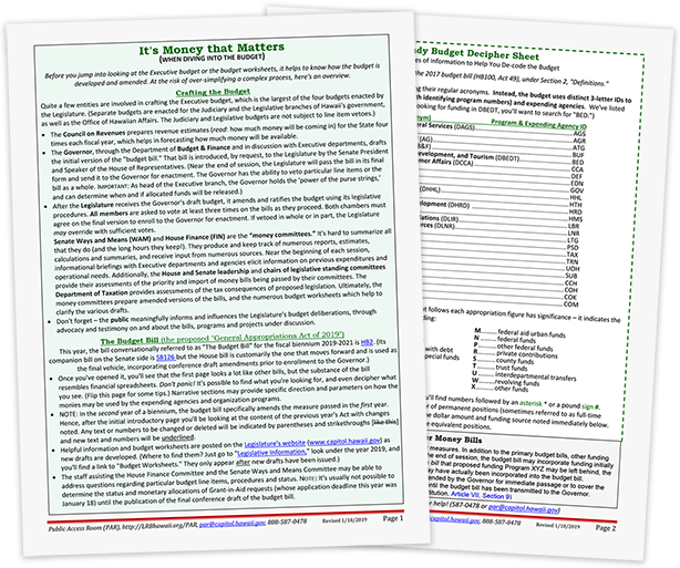 2019 budget decipher sheet