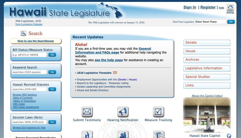 legislature website screenshot
