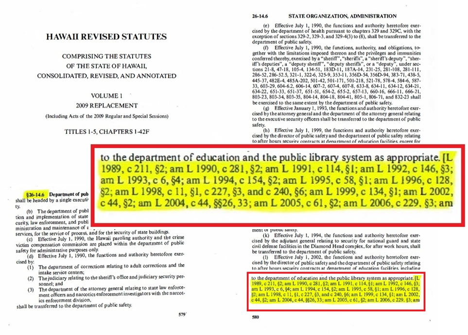 Picture of an HRS section with the source notes at the end of the statute highlighted.